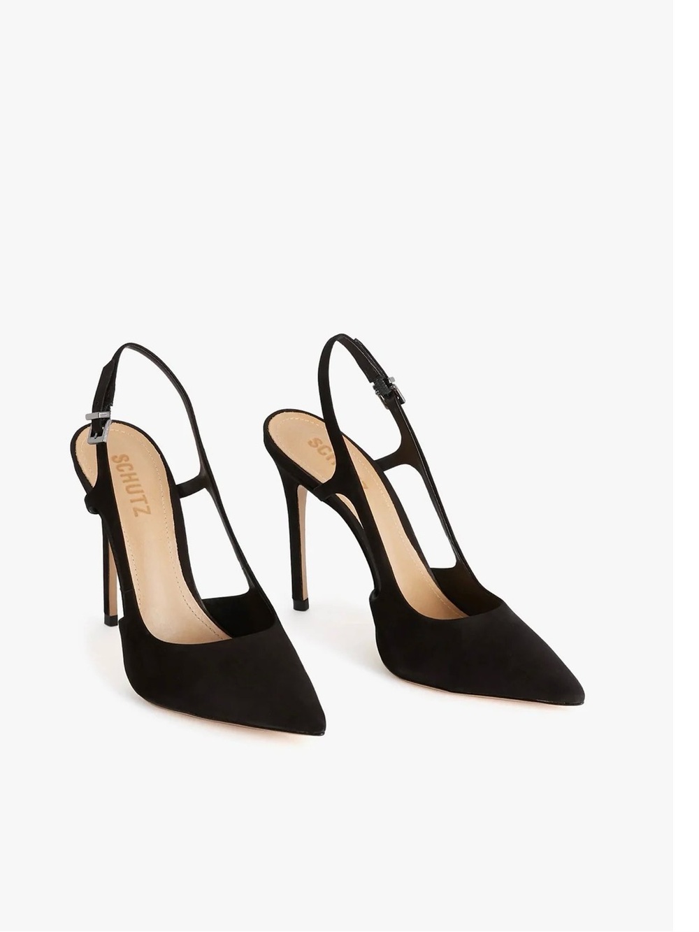 SCHUTZ Black Pointed Toe Slingback Heels